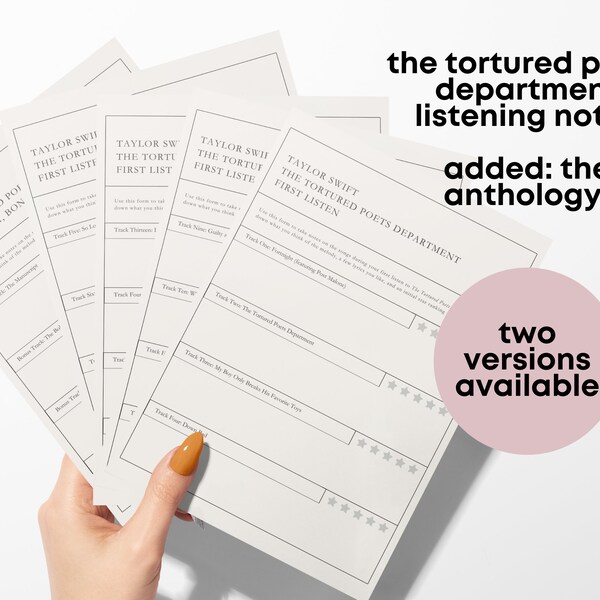 Tortured Poets Department Party Listening Notes | TTPD Party Games | T Swift Tortured Poets Album Fun