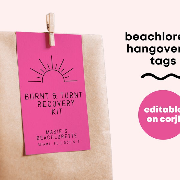 Beachlorette Hangover Kit Printable Tags | Miami Recovery Supplies for Bachelorette, Beach Birthday | Oh Shit Kit Party Favors