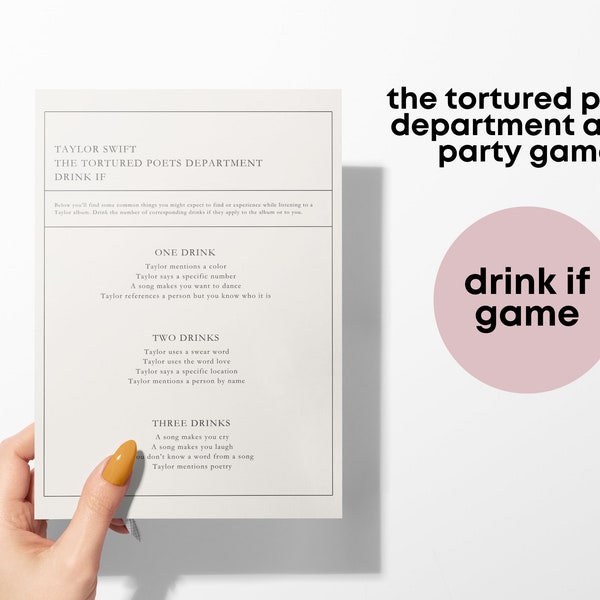 Tortured Poets Department Adult Party Game | TTPD Drink If Game | T Swift Tortured Poets Album Listening Party Fun