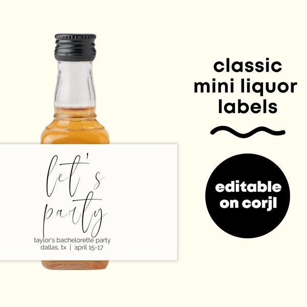 Classic Mini Liquor Label for Favors | Elegant Alcohol Favors for Bachelorette, Birthday Party or Wedding | Editable Instant Download Favors