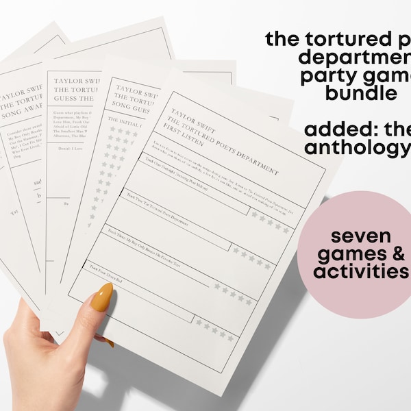 Tortured Poets Department Party Game Bundle | TTPD Song Rank, Drink If, Listening Notes, Album Awards, Playlists  | T Swift Listening Party