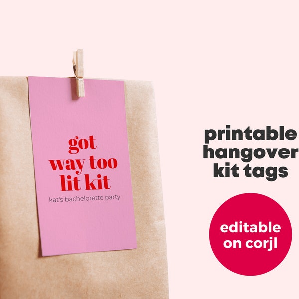 Modern Colorful | Editable, Printable Hangover Kit Tags for Bachelorette or Birthday | Customizable Hangover Kit Favors | Instant Download