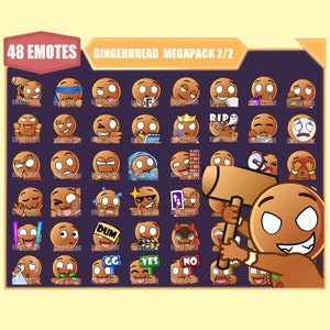 Lot 2 d'émotes PAIN D'ÉPICES pour Twitch | Emotes coup de pied | Emotes YouTube | Émoticônes Discord | Emotes pour streamer | Sous-émoticônes | Mégapack de 48 émoticônes