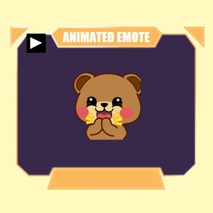 Emote animata di un simpatico orso che applaude per lo streaming di YouTube di Twitch Kick Discord / Emote animata di un orso bruno chibi felice ed eccitato che applaude