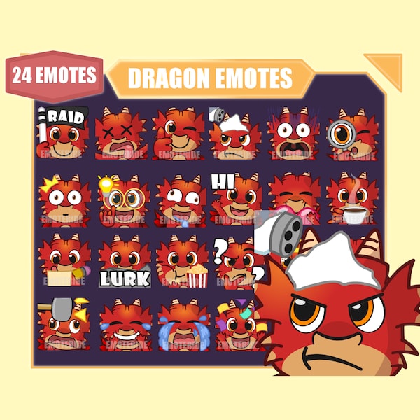 RED DRAGON Twitch Emote-bundel | YouTube-emotes | Discord-emotes | Streamer-emotes | Sub-emotes | Megapack-bundel met 24 emotes