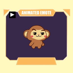 Emoticono animado de mono moviendo las cejas con una sonrisa coqueta para Twitch y Discord.