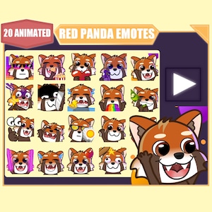 ANIMATED Red panda emote bundle for Twitch | Youtube Emotes | Discord Emotes | Streamer Sub Emotes | Cute Red panda 20 emote mega bundle