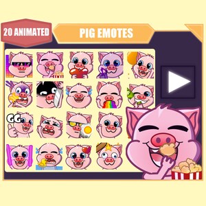 Pack d'émotes ANIMÉ Cochon pour Twitch | Émoticônes YouTube | Émoticônes Discord | Sous-émoticônes pour streamer | Lot de 20 émoticônes cochon mignon