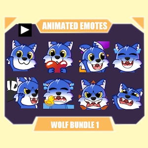 BLUE WOLF ANIMATED emote pack for Twitch | Youtube Emotes | Discord Emotes | Streamer Emotes | Sub Emotes | 8-pack bundle