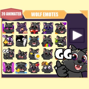 Lot d'emotes de loup noir ANIMÉ pour Twitch | Émotes Youtube | Discord Emotes | Émotes de streamer | Sous-émoticônes | Loup 20 méga pack d'emotes