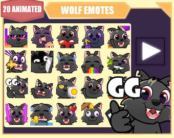 ANIMATED Black wolf emote bundle for Twitch | Youtube Emotes | Discord Emotes | Streamer Emotes | Sub Emotes | Wolf 20 emote mega bundle