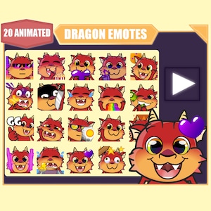 ANIMIERTES Rotes Drachen Emote Paket für Twitch | Youtube Emotes | Discord Emotes | Luftschlangen Emotes | Unter Emotes | Drache 20 emote mega Bundle