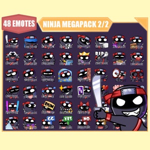 Pacchetto emote Black Ninja 2 per Twitch / Emote Youtube / Emote Discord / Emote streamer / Emote secondarie / Pacchetto megapack 48 emote