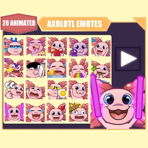 ANIMATED Axolotl emote bundle for Twitch | Youtube Emotes | Discord Emotes | Streamer Sub Emotes | Axolotl 20 emote mega bundle