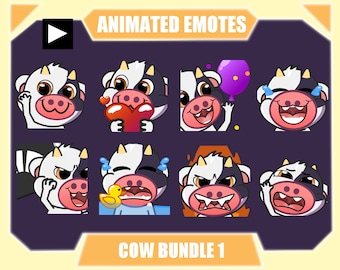Pacchetto di emote ANIMATE MUCCA NERA per Twitch / Emote Youtube / Emote Discord / Emote Streamer / Emote Sub / Emote Mucca carina Pacchetto da 8