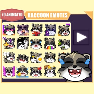 ANIMATED Raccoon emote bundle for Twitch | Youtube Emotes | Discord Emotes | Streamer Sub Emotes | Cute Trash panda 20 emote mega bundle