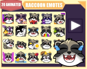 ANIMATED Raccoon emote bundle for Twitch | Youtube Emotes | Discord Emotes | Streamer Sub Emotes | Cute Trash panda 20 emote mega bundle