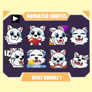 WHITE WOLF ANIMATED emote pack for Twitch | Youtube Emotes | Discord Emotes | Streamer Emotes | Sub Emotes | 8-pack bundle