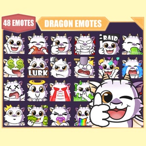 Pakiet emotikon WHITE DRAGON dla Twitch | Emotikony YouTube | Emotikony Discord | Emotikony Streamerów | Emotikony Subskrybentów | Pakiet 48 emotikonów Megapack