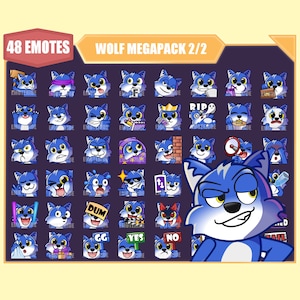 BLUE WOLF Emote Bundle 2 for Kick | Twitch | Youtube Emotes | Discord Emotes | Streamer Emotes | Sub Emotes | 48 emote megapack bundle