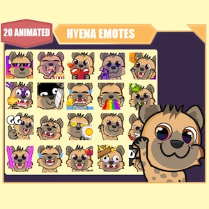 ANIMATED Hyena emote bundle for Twitch | Youtube Emotes | Discord Emotes | Streamer Sub Emotes | Cute Hyena 20 emote mega bundle