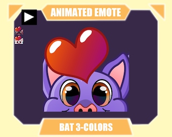 ANIMATED Bat with balloon Halloween emote for twitch kick discord youtube | Cute purple black white bat heart balloon emote for streaming