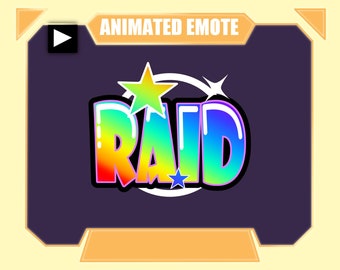 Animated and static RAID rainbow text emote for twitch discord youtube | Color changing rainbow RAID with sparkles letter text word emote