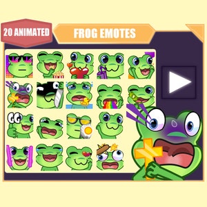 ANIMATED Frog emote bundle for Twitch | Youtube Emotes | Discord Emotes | Streamer Sub Emotes | Cute Toad 20 emote mega bundle