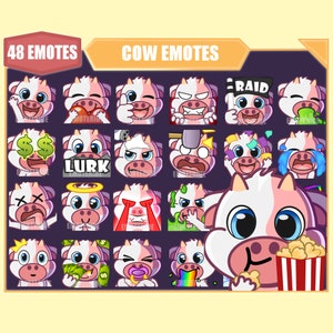 Pakiet emotek RÓŻOWA KROWA na Twitch | Emotki YouTube | Emotki Discord | Emotki Streamerów | Emotki Subskrybentów | Pakiet 48 megapaków emotek