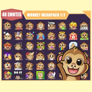 MONKEY Emote-bundel voor Twitch | YouTube-emotes | Discord-emotes | Streamer-emotes | Sub-emotes | Megapack-bundel met 48 emotes
