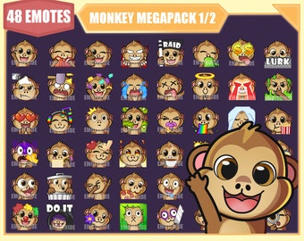MONKEY Emote Bundle for Twitch | Youtube Emotes | Discord Emotes | Streamer Emotes | Sub Emotes | 48 emote megapack bundle