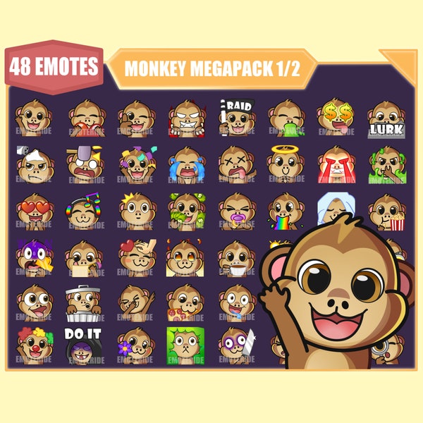 MONKEY Emote Bundle for Twitch | Youtube Emotes | Discord Emotes | Streamer Emotes | Sub Emotes | 48 emote megapack bundle