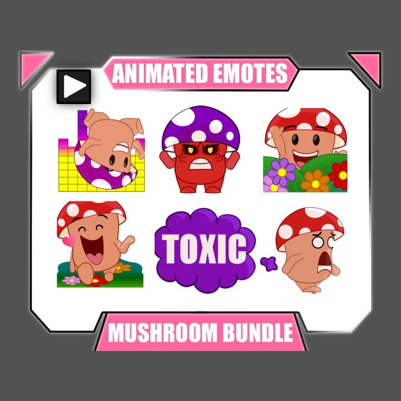 ANIMATED MUSHROOM EMOTE Bundle for Twitch Discord Youtbe Etsy