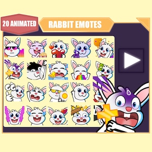 ANIMATED White rabbit emote mega bundle for Twitch | Kick | Youtube Emotes | Discord Emotes | Streamer Emotes | Cute bunny 20 sub emote pack