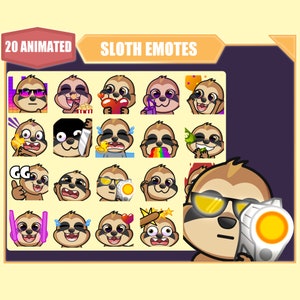Pack d'émoticônes Paresseux ANIMÉ pour Twitch | Émoticônes YouTube | Émoticônes Discord | Sous-émoticônes pour streamer | Lot de 20 émoticônes paresseux mignon