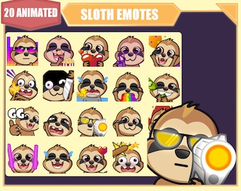 ANIMATED Sloth emote bundle for Twitch | Youtube Emotes | Discord Emotes | Streamer Sub Emotes | Cute Sloth 20 emote mega bundle