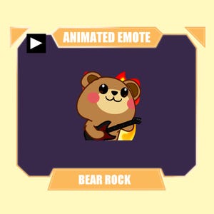 ANIMATED cute bear playing electric guitar emote for twitch kick discord youtube stream | Bear headbang with guitar rocking emote animated