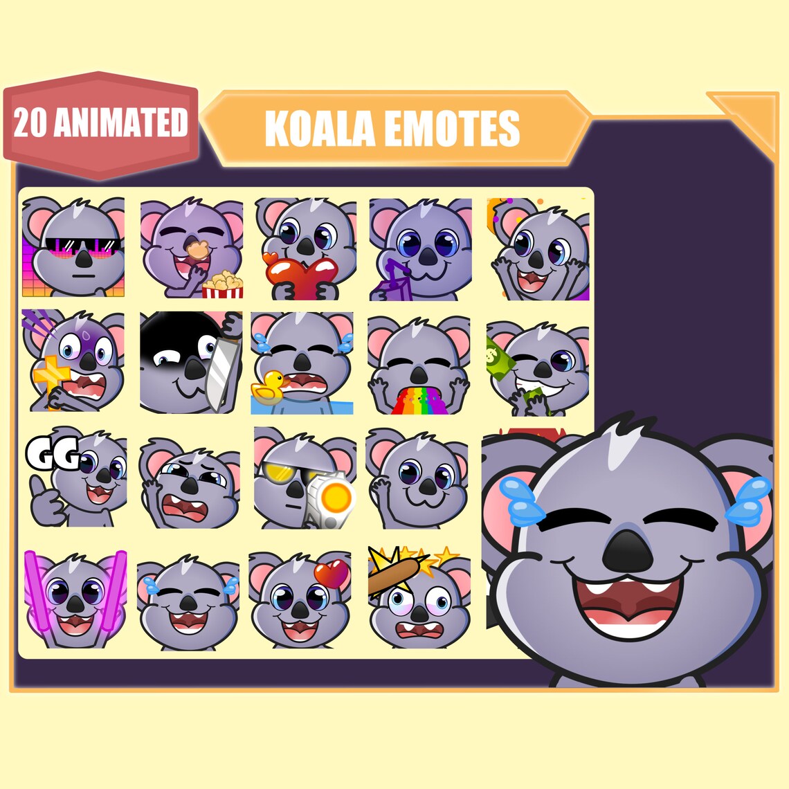 ANIMATED Koala Emote Bundle for Twitch | Youtube Emotes | Discord ...