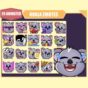 ANIMATED Koala emote bundle for Twitch | Youtube Emotes | Discord Emotes | Streamer Sub Emotes | Cute Koala 20 emote mega bundle