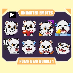 POLAR BEAR ANIMATED emote pack for Twitch | Youtube Emotes | Discord Emotes | Streamer Emotes | Sub Emotes | Cute polar bear 8-pack bundle