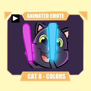 Gesto ANIMADO de rave de gato para twitch kick discord youtube / Gesto de gato bailando con palos de neón para transmisión / 8 colores incluidos