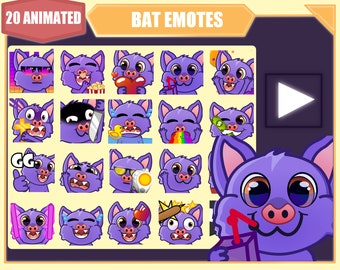 ANIMATED Purple bat emote bundle for Twitch | Youtube Emotes | Discord Emotes | Streamer Emotes | Sub Emotes | Cute bat 20 emote mega bundle