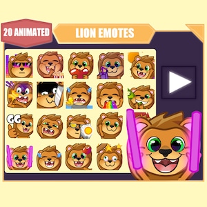 Paquete de emoticones de León ANIMADO para Twitch / Youtube Emotes / Discord Emotes / Streamer Sub Emotes / Cute Lion 20 emote mega bundle