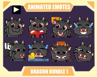 BLACK DRAGON ANIMATED emote pack for Twitch | Youtube Emotes | Discord Emotes | Streamer Emotes | Sub Emotes | Dragon 8-pack bundle