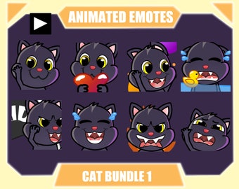 BLACK CAT ANIMATED emote pack for Twitch | Youtube Emotes | Discord Emotes | Streamer Emotes | Sub Emotes | 8-pack bundle