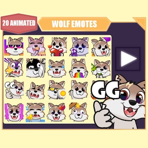 ANIMATED Brown-white wolf emote bundle for Twitch | Youtube Emotes | Discord Emotes | Streamer Sub Emotes | Wolf 20 emote mega bundle