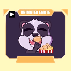 Emoticono de panda animado comiendo palomitas de maíz para Twitch Kick Discord Youtube Stream / Emoticono de panda comiendo palomitas de maíz para transmisión en vivo