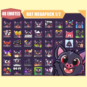 BLACK GRAY BAT Emote Bundle for Twitch | Youtube Emotes | Discord Emotes | Streamer Emotes | Sub Emotes | 48 emote megapack bundle