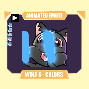 ANIMOWANA emotka wilka rave z kolorowymi neonowymi pałeczkami zmieniającymi kolor na twitch kick discord youtube | Czarno-niebiesko-brązowo-biały szary wilk tańczący emotka