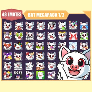 WHITE BAT Emote Bundle for Twitch | Youtube Emotes | Discord Emotes | Streamer Emotes | Sub Emotes | 48 emote megapack bundle